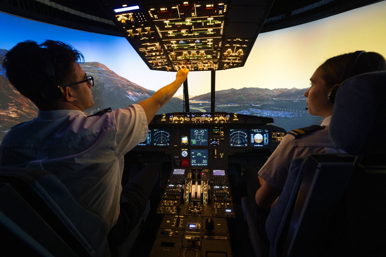 Advanced MCC training in the A320 simulator prepares final-year pilots for airline operations through teamwork and SOP mastery.