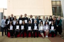 A group photo of the 2026 School Teaching Excellence Award Recipients holding their certificates pictured with university leaders