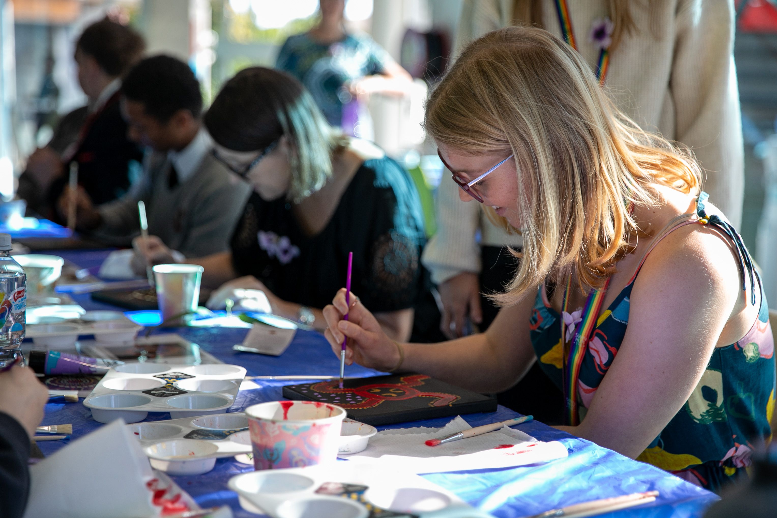 Staff taking part in an Indigenous art workshop 