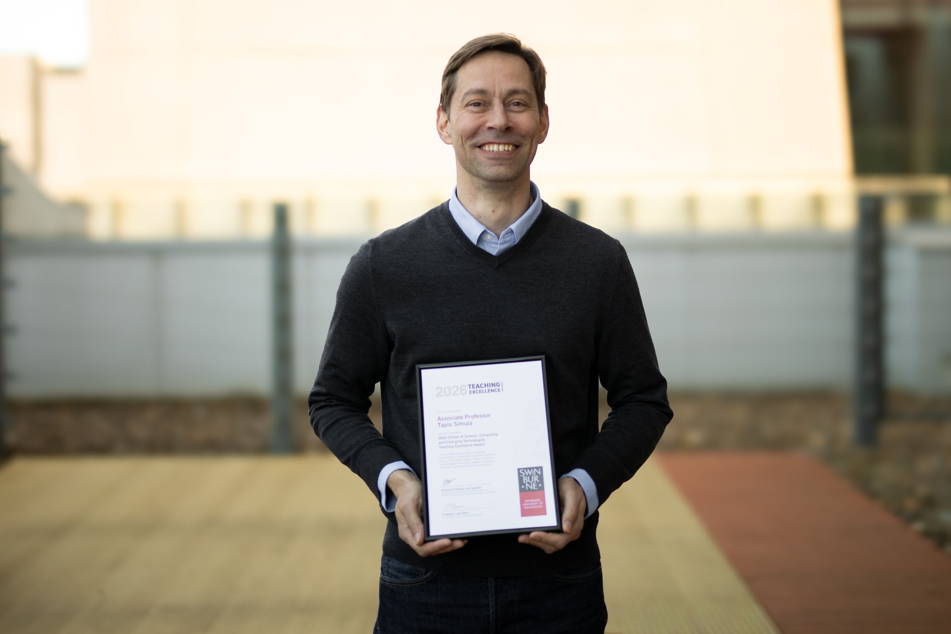 2026 School Teaching Excellence Award recipient Associate Professor Tapio Simula with his certificate