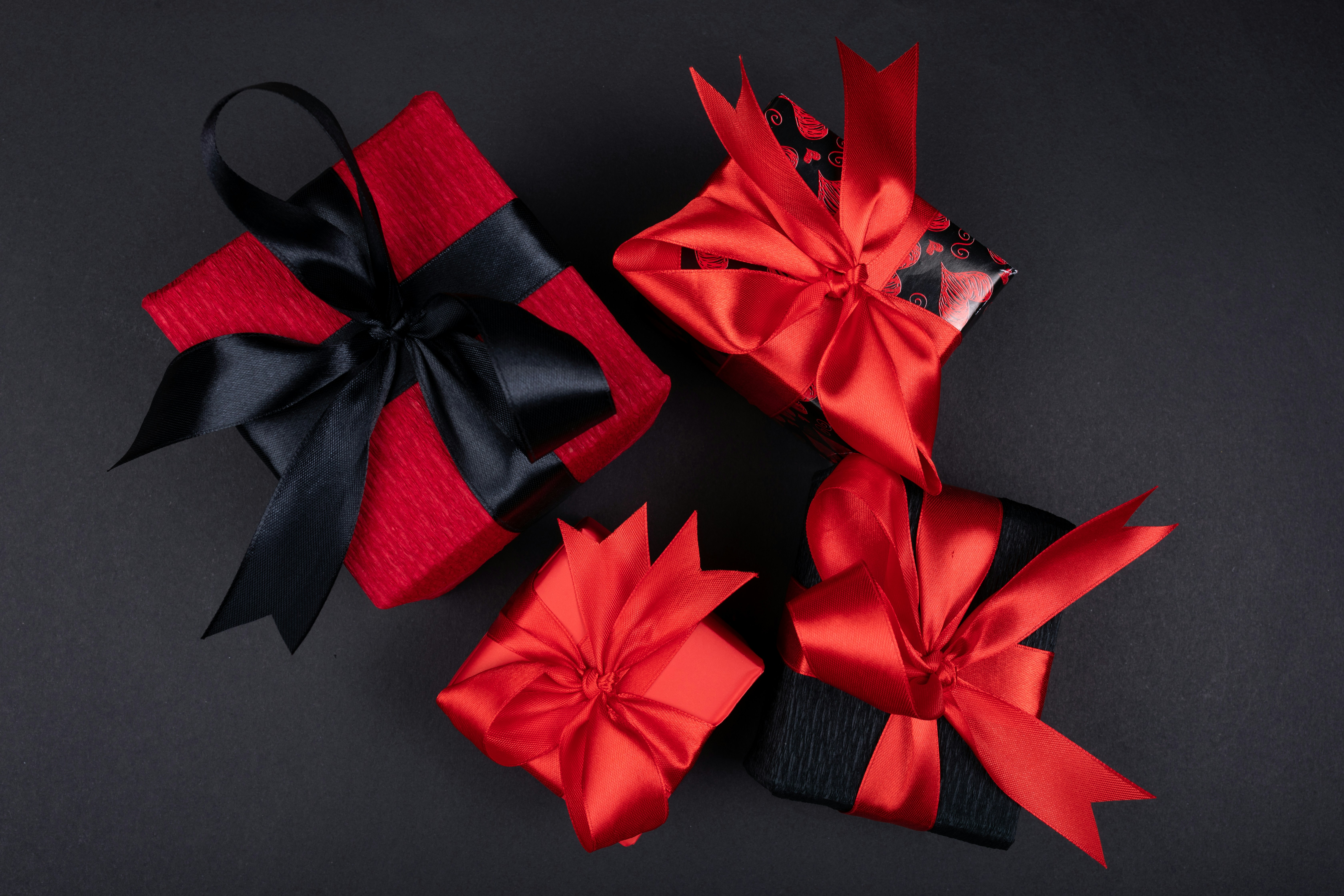 Red and black wrapped presents