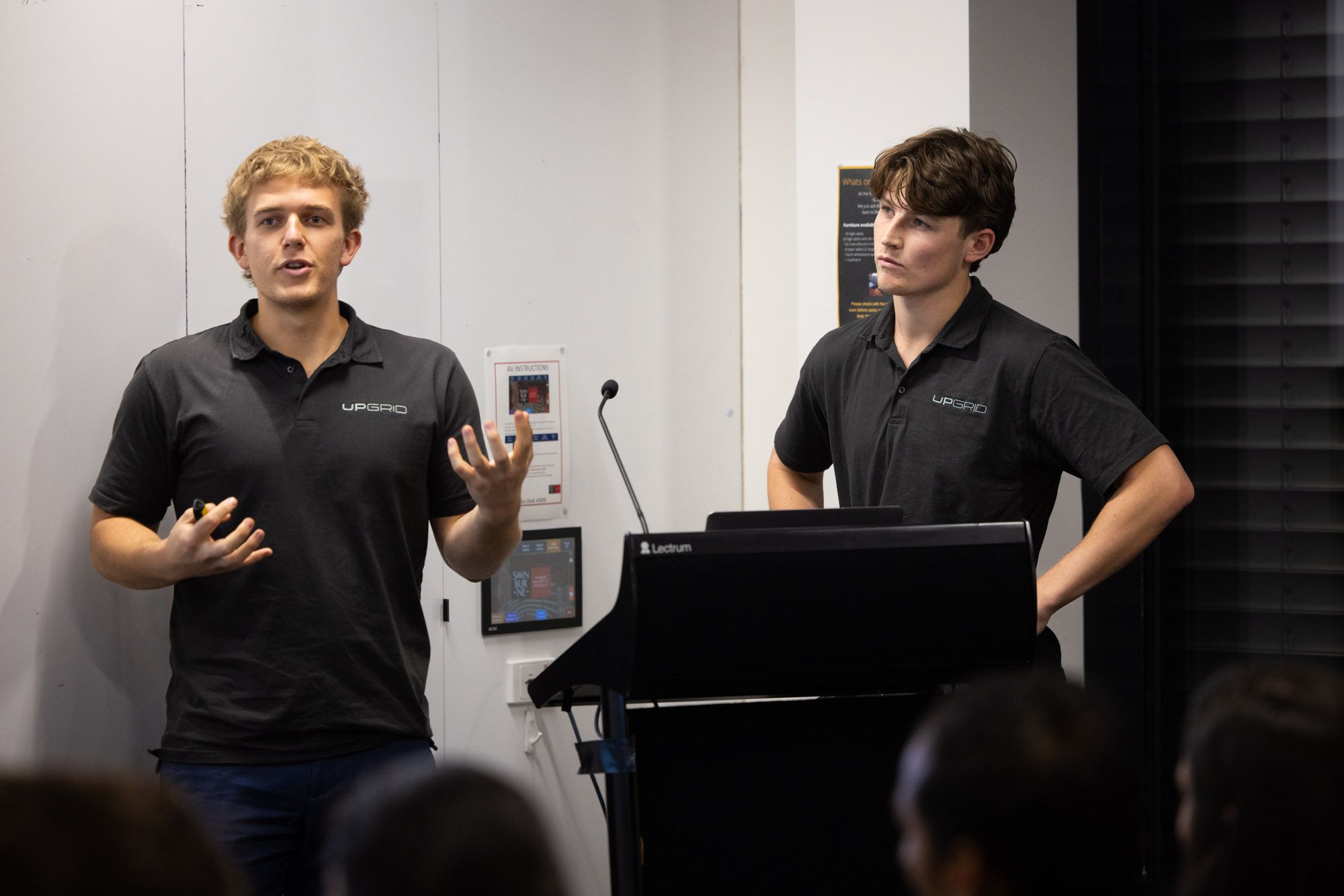 Swinburne students Zac Schade and Nicholas Dobie present Upgrid at the 2025 Luminate Showcase