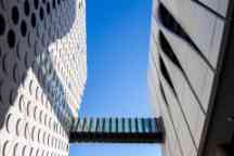 The ATC building as seen from the street looking up to blue sky