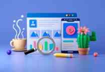 Browser and smartphone on the table, with cactus and coffee mug. 