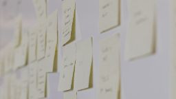 Yellow post-it notes on a whiteboard