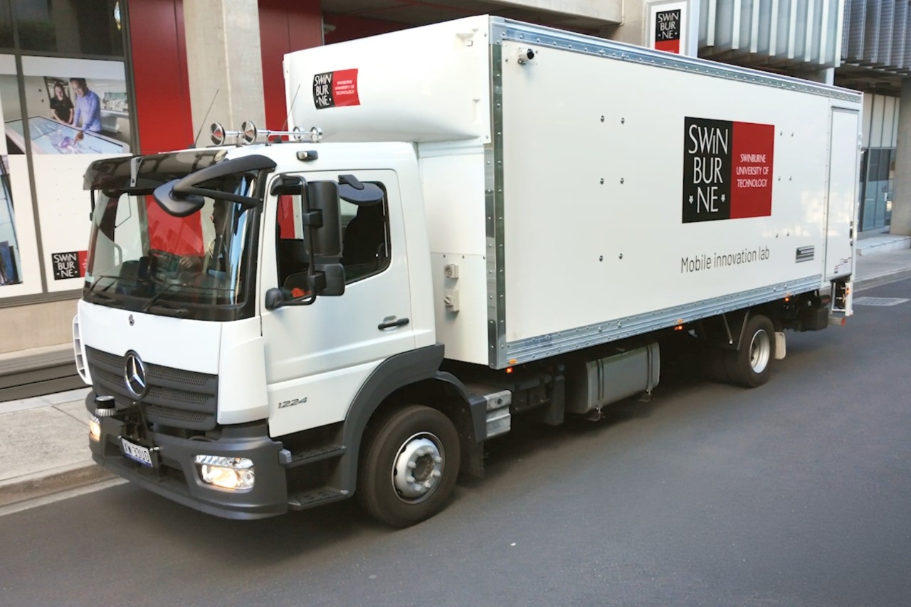 Parked truck with Swinburne branding