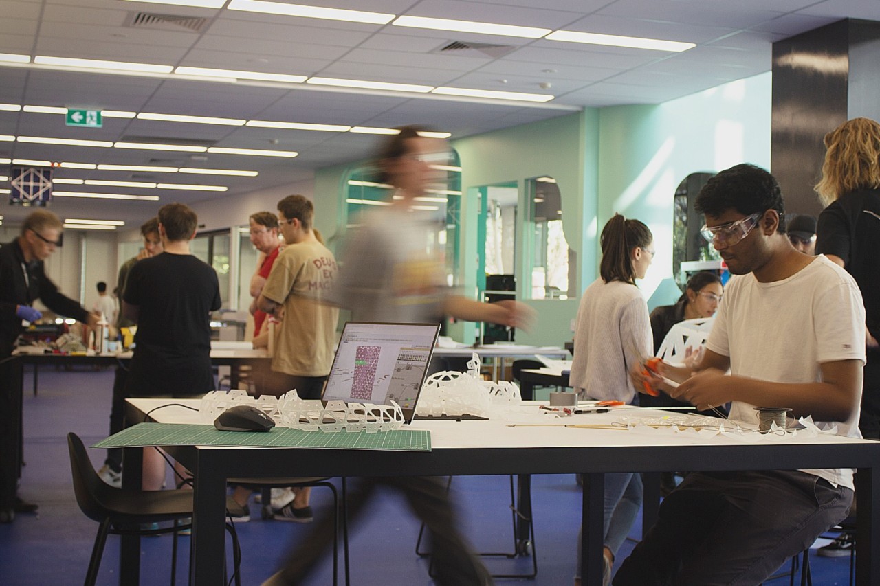 Architecture students working within the ProtoLAB Open Lab area.