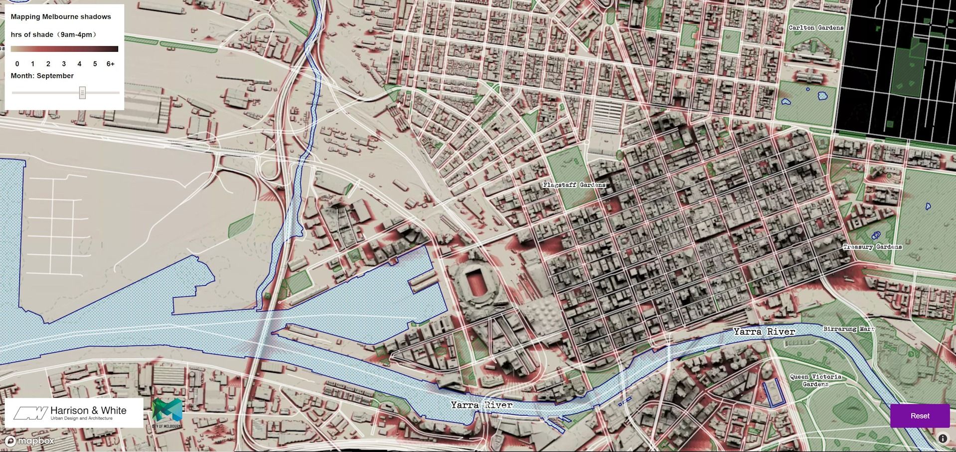 Shadows by time of day - Solar Preservation for the City of Melbourne