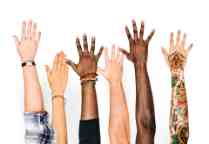 Diversity hands raised up gesture