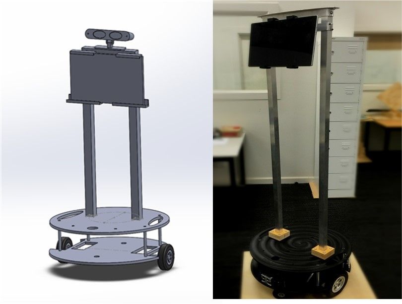 Image shows a cloud robotic device on wheels featuring a tablet screen.
