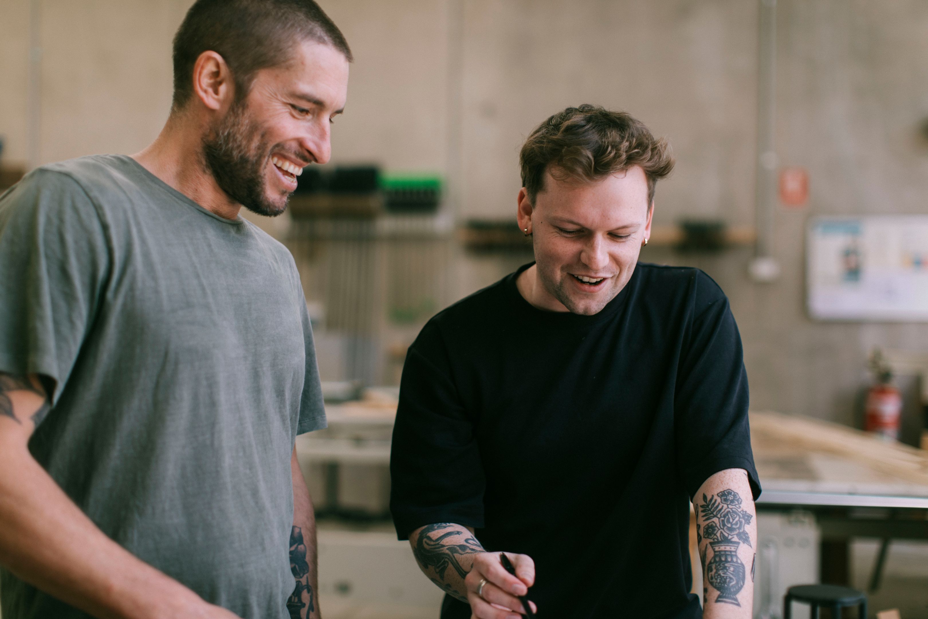 Lachlan Mackay working on design products at his studio Spaceman Studio