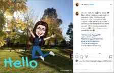 Bitmoji of a student jumping in the air out the front of a school