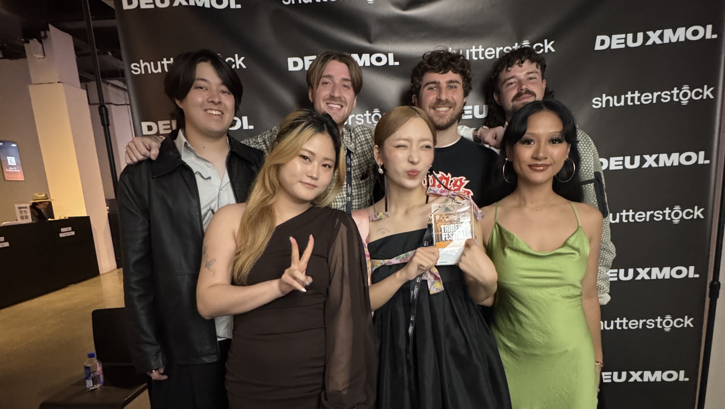 The crew of ‘Even Better’ at the Tribeca Film Festival 2025 with Swinburne alumni Angela Lopez (in green) and Jordan Ruyi Blanch (back row, far left) in attendance.  