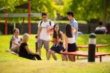 International students socialising outside