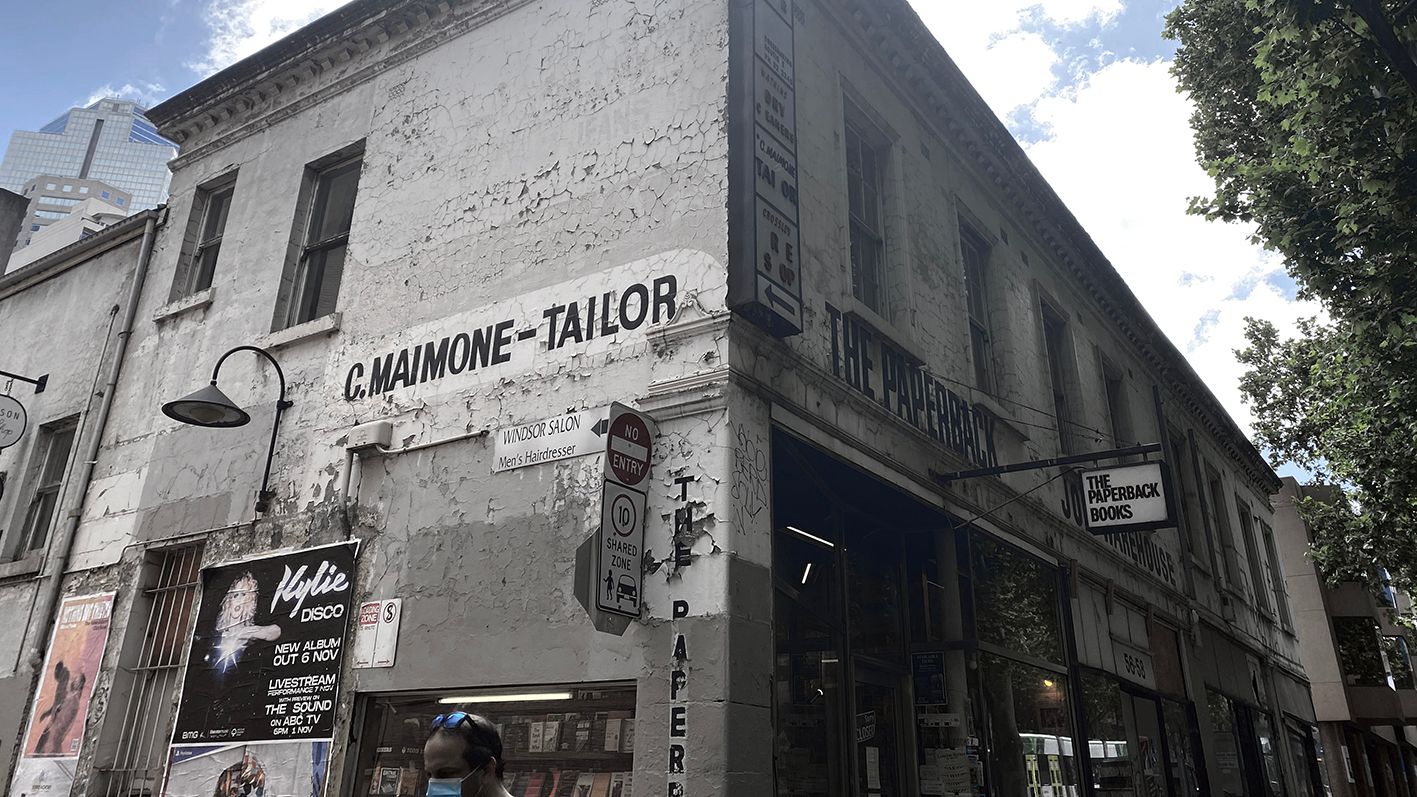 A corner shot of a row of four two-storey shops dating back to 1848.